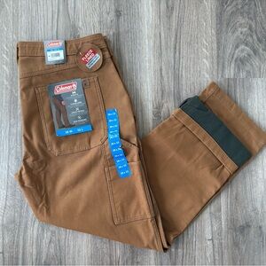 NWT Mens Coleman Canvas Fleece Lined Utility Pants Dark Khaki Size 38x32